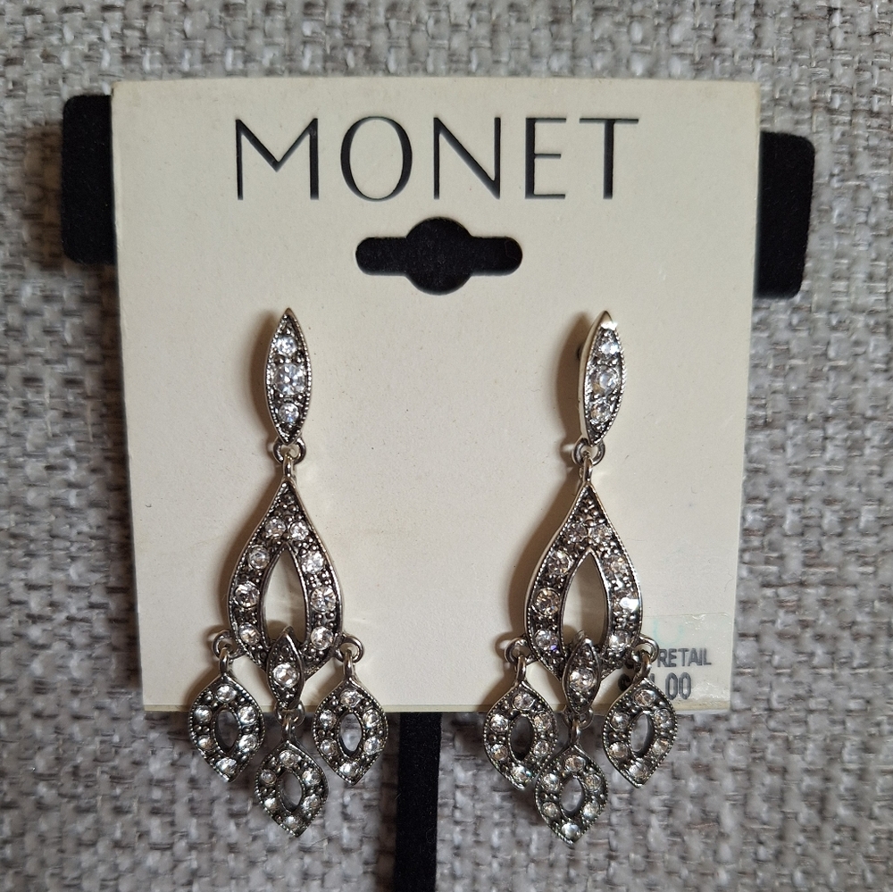 Monet Silver Drop Earrings - Picture 2 of 4
